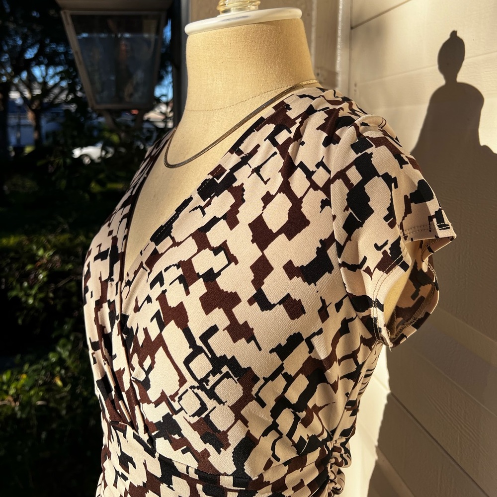 Brown & Cream Wrap Dress 1940s-50s Inspired